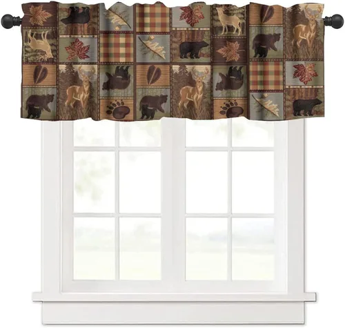 Vista 22 de Cortinas de cenefa de bosque verde con paisaje de bosque brumoso, cenefas artísticas para dormitorio, cenefa de ventana para cocina, baño, sala