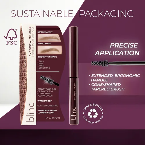 Vista 6 de Blinc Eyebrow Mousse, Extreme Hold Tinted Eyebrow Gel with Peptides and Vitamins A & E, Natural Finish, Long-Wearing, Waterproof, Vegan, Gluten-Free