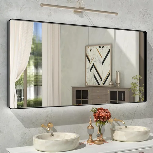 Vista 34 de Espejo de baño LED de 40 x 36 pulgadas con luces, retroiluminado y frontal iluminado para pared, antiempañamiento, regulable, memoria inastillable