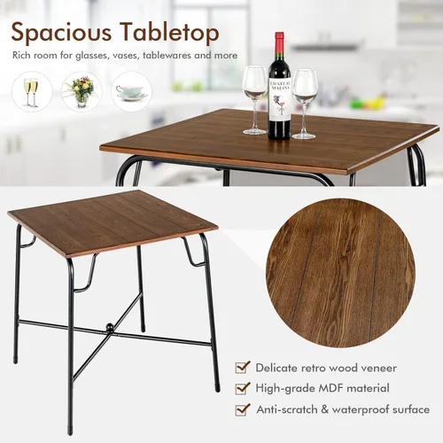 Vista 6 de COSTWAY Juego de mesa de bar de 5 piezas, mesa cuadrada industrial de altura de mostrador con 4 taburetes clásicos sin espalda, juego de mesa