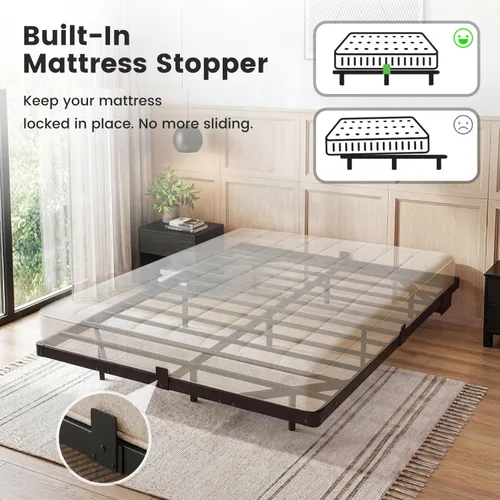 Vista 6 de Liians Marco de cama flotante moderno de tamaño completo con luces LED inteligentes, estación de carga USB, plataforma de metal resistente,