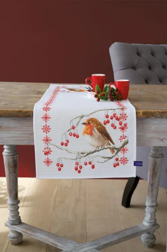 Vista 4 de Vervaco Kits de bordado de punto de cruz, camino de mesa de bricolaje, mantel para bordar con imagen bordada en diseño moderno, algodón e hilo