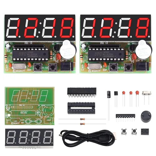 Vista 10 de MiOYOOW TJ-56-428 Kits de reloj digital de 4 dígitos DIY con carcasa acrílica, kit de práctica de soldadura de reloj de alarma DIY para estudiantes