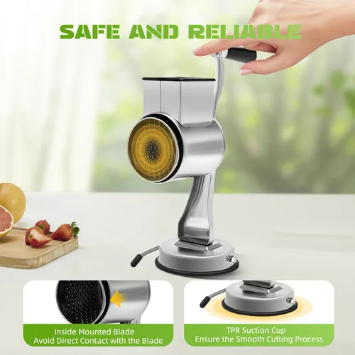 Vista 6 de 5-In-1 Rotary Cheese Grater, Multi-Function Hand Crank Stainless Steel Cheese Grater, Vegetable Shredder With 5 Interchangeable Blades For Cheese