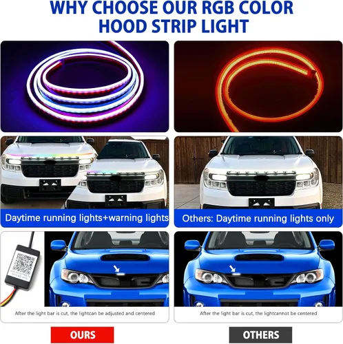 Vista 6 de JMTBNO Tira de luz LED para capó de automóvil, 59 pulgadas, RGB exterior, flexible, 12 V, multicolor, universal, cubierta de capó de motor, tira