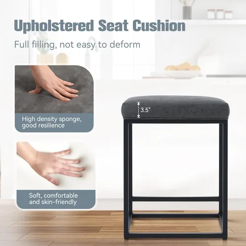 Vista 14 de Juego de 2 taburetes de bar negros para encimera de cocina, taburetes de bar modernos sin espalda de 24 pulgadas, taburetes de bar industriales