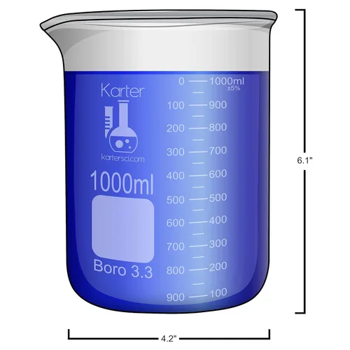Vista 4 de Vaso de precipitados de 33.8 fl oz, grifo de forma baja, boro. Vaso 3.3, doble escala, graduado, Karter Scientific 213D27 (individual)