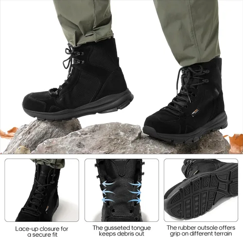 Vista 2 de NORTIV 8 Botas de trabajo tácticas militares ligeras para hombre, botas de combate para senderismo, motocicleta