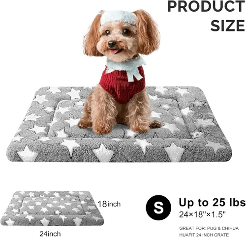 Vista 4 de Dog Bed Mat, Reversible Crate Pad & Cute Dog Bed - Machine Washable Kennel Mat with Ultra Soft for Small Dogs (Cool/Warm), 24" x 18", Grey&Star