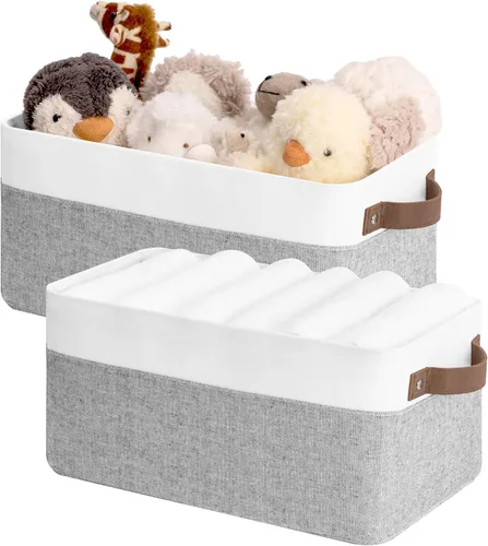 Vista 17 de StorageWorks Contenedores de almacenamiento estrechos, cesta pequeña para armario y estantes, organizador rectangular de tela con asas, Beige