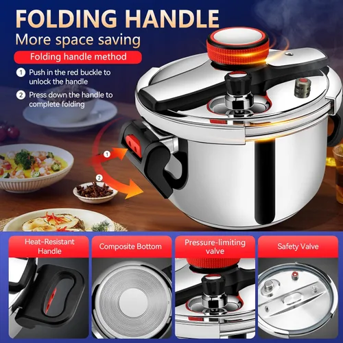 Vista 4 de Olla de presión pequeña de acero inoxidable de 4.22 cuartos de galón, Olla de Presion, mini olla a presión de acero inoxidable, compatible