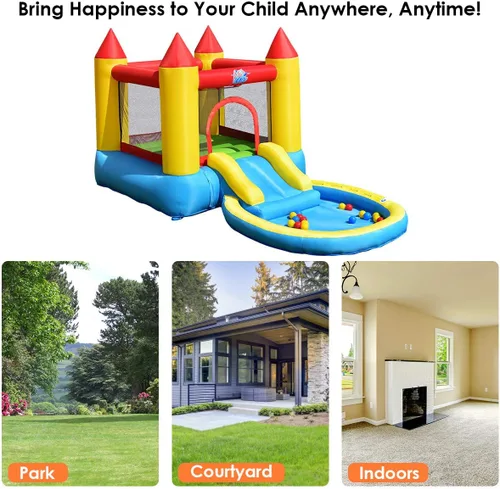 Vista 8 de GLACER Casa inflable de salto, tobogán acuático para niños con piscina de salpicaduras, 30 bolas oceánicas, pared de malla protectora, costura