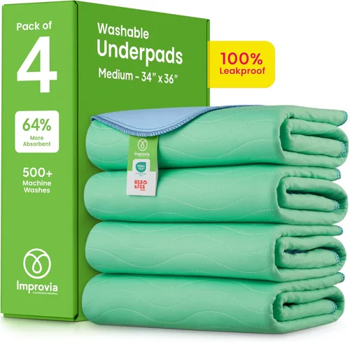 Vista 17 de IMPROVIA® - Almohadillas lavables, 18 x 24 pulgadas (paquete de 4), reutilizables y de gran absorción para incontinencia, impermeables, para niños