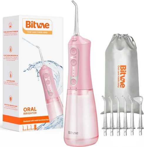 Vista 17 de Bitvae Irrigador dental de agua para dientes, Limpiador de dientes de agua recargable con boquillas, 3 modos, 5 intensidades, IPX7 impermeable