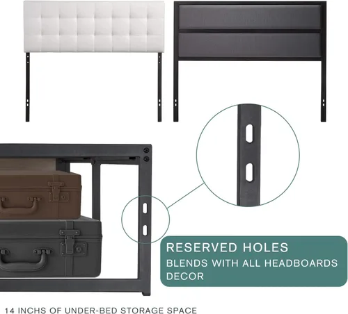 Vista 4 de MUTICOR Base de cama matrimonial de plataforma de metal de 14 pulgadas con fuerte soporte de listones de acero, suficiente espacio