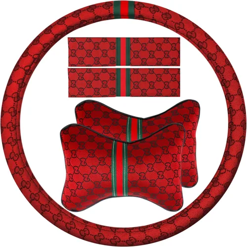 Vista 8 de Funda para volante para mujer con 2 almohadas para reposacabezas de automóvil y 2 cojines para cinturón de seguridad, almohadillas de hombro ajuste