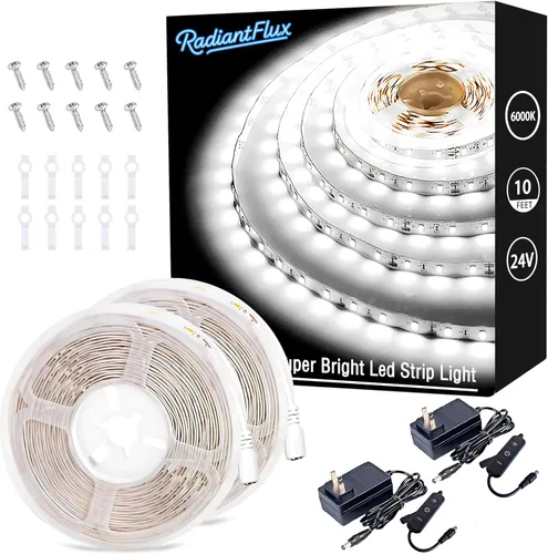 Vista 18 de Kit de iluminación debajo del gabinete Tiras pequeñas de luz LED de 10 pies blancas, tira de luces LED flexible regulable, 180 LED, súper brillantes