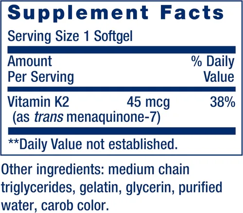 Vista 3 de Life Extension Vitamina K2 en dosis bajas, apoya la salud arterial, sin OMG, sin gluten, 90 cápsulas blandas