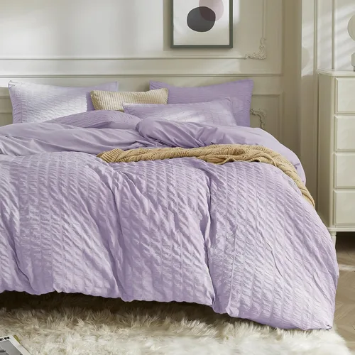 Vista 17 de JELLYMONI Funda de Edredón Azul Bebé Tamaño Twin, Juego de Ropa de Cama de Microfibra Lavada de 3 Piezas, Juego de Funda de Edredón Seersucker Suave