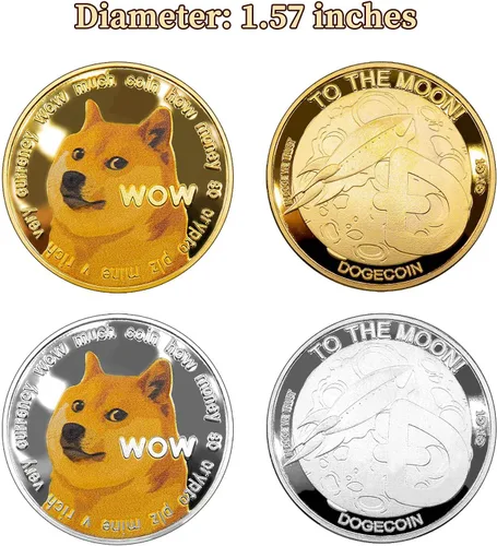 Vista 2 de Colección de monedas Dogecoin, moneda virtual de perrito, moneda Shiba Inu chapada en oro y plata conmemorativa Ccoin