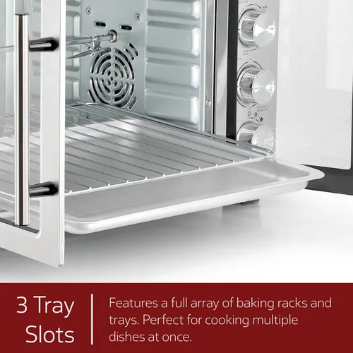 Vista 5 de MegaChef Horno Eléctrico de Convección para Mostrador de 47 Cuartos con Puerta Francesa, Asador Giratorio y Lámpara de Horno