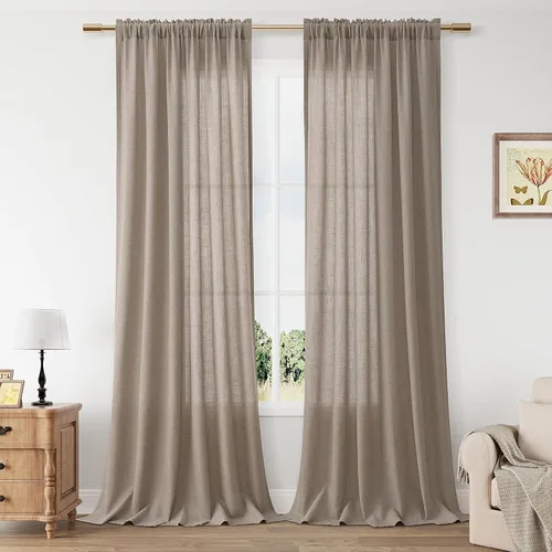 Vista 34 de Guken Cortinas de lino verde aguamarina de 84 pulgadas de largo, juego de 2 paneles semitransparentes con bolsillo para barra para comedor