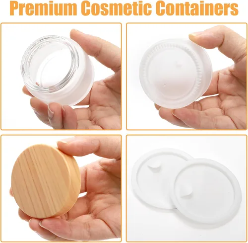 Vista 4 de ZENFUN 16 recipientes de vidrio para cosméticos de 1.7 onzas/1.7 fl oz, tarros de muestra vacíos con tapa de plástico, ollas de viaje con tapa