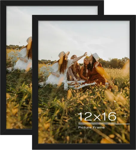 Vista 29 de Frametory, Portarretratos de madera maciza de 8.5 x 11 pulgadas, moldeado negro, parte delantera de vidrio templado, vertical, marco de galería