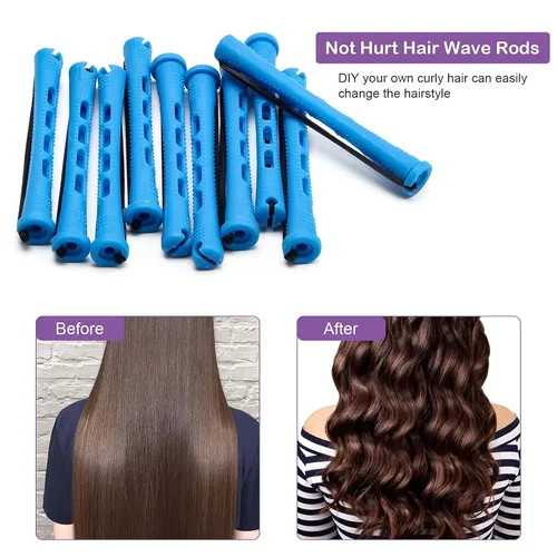 Vista 5 de Coolrunner Juego de varillas de permanente, 60 varillas de plástico azul con peine de acero para rizar el cabello, herramientas de peinado