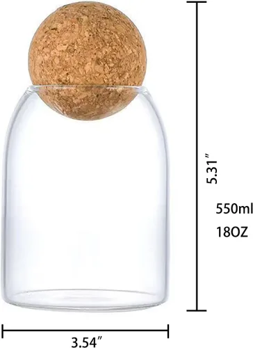 Vista 5 de Botellas de vidrio transparente de 18.6 fl oz/18 onzas, recipientes de almacenamiento de alimentos de vidrio con corcho redondo hermético, soporte