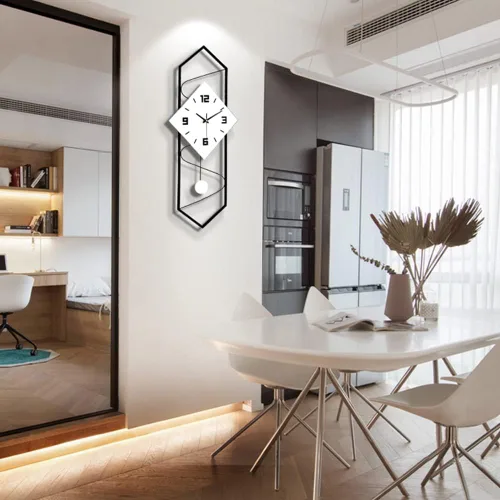 Vista 9 de YIYIBYUS Reloj de pared para sala de estar, decoración moderna, péndulo, reloj silencioso de metal, enorme reloj digital para decoración del hogar