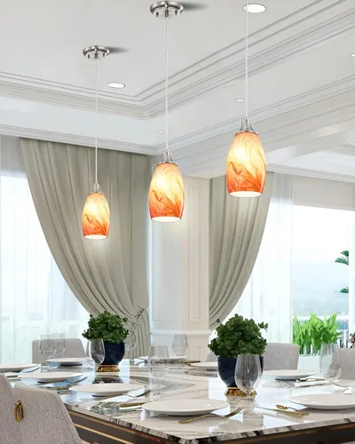 Vista 5 de karyfine Mini luces colgantes de cristal artístico para isla de cocina, pantalla colgante de vidrio de mármol con acabado de níquel cepillado, luces