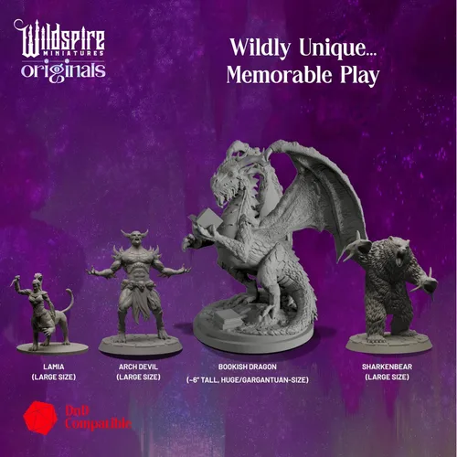 Vista 3 de Wildspire Fantasy Monsters & Bookish Dragon for DND Miniatures Unpainted Bulk 28mm-32mm Dungeons & Dragons Minis Pathfinder Figures Fantasy