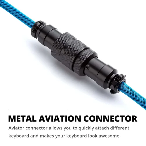 Vista 3 de GUNMJO Pro Cable USB C en Espiral Personalizado para Teclado de Juegos, Cable de Teclado Mecánico de Doble Funda con Aviador Metálico Desmontable