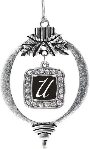 Vista 171 de Inspired Silver - Mis iniciales - Adorno con dije de letra S - Adornos navideños cuadrados de plata con joyas de circonita cúbica