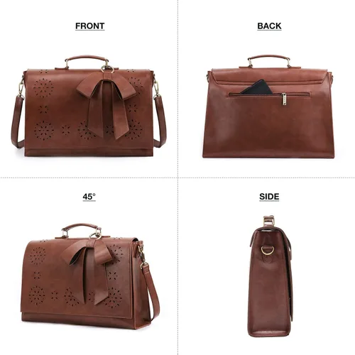 Vista 4 de ECOSUSI Maletín para mujer, de piel vegana, para el trabajo, bolso de hombro para computadora con lazo desmontable