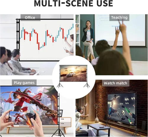 Vista 6 de TOWOND Pantalla y soporte de proyector, pantalla de proyección de 100 pulgadas para exteriores e interiores, pantalla de película frontal y trasera