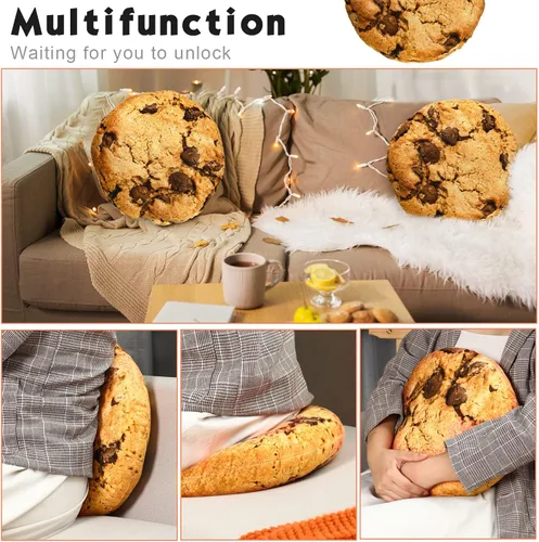 Vista 5 de Unittype 2 almohadas redondas de galletas con chispas de chocolate de 13.4 pulgadas, de felpa con impresión digital 3D, divertido