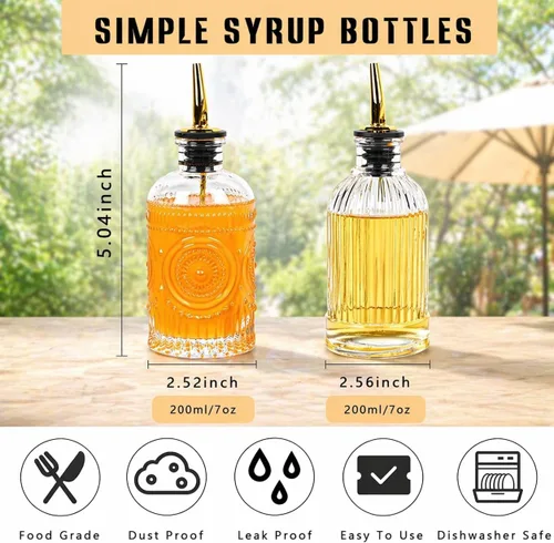 Vista 2 de ChezMax Botellas dispensadoras de jarabe de café, recipientes de vidrio de 7 onzas con boquilla de vertido de metal, accesorios de barra de café