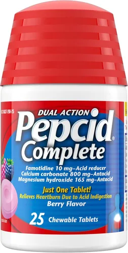 Vista 11 de Pepcid Reductor de ácido de doble acción completo + tabletas masticables antiácidas, sabor a bayas, 8 unidades.