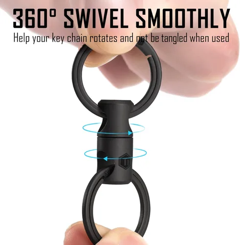 Vista 7 de KeyUnity KM16BK Titanium EDC Mosquetón Llavero Clip con Anillo D, Herramienta de Escritura KP00BK Bolt Action y Anillo Giratorio KA15BK