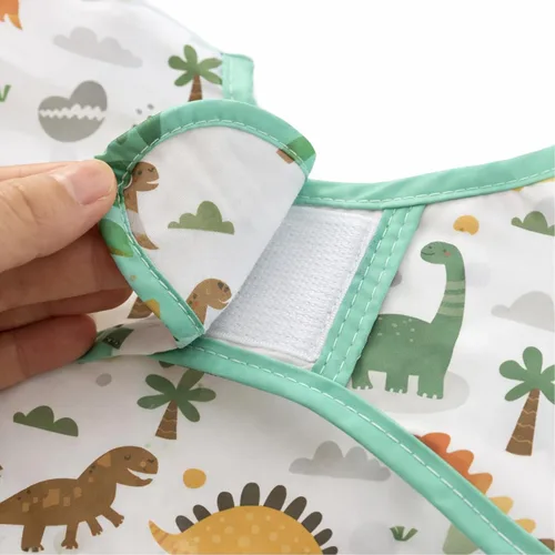 Vista 6 de PandaEar Paquete de 3 baberos de manga larga para bebé, impermeables para comer y artes, babero con mangas con puños elásticos y bolsillo, se adapta