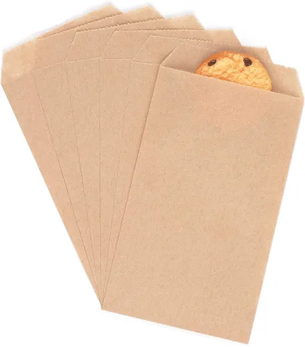 Vista 2 de Quotidian Mini bolsas de papel kraft planas marrones de 2 3/4 pulgadas x 4 1/2 pulgadas (2.8 x 4.5 in) paquete de 100 notas pequeñas para confeti