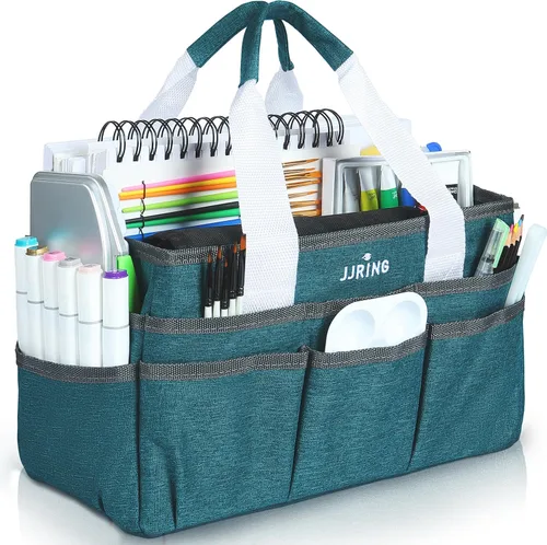 Vista 27 de JJRING Craft Organizer Tote Bag, Art Storage Caddy with Multiple Pockets, Beige Sewing Bag for Art, Craft, Scrapbooking, School, Medical, and Office