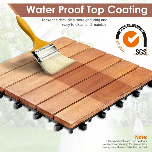 Vista 8 de PrimeZone - 54 azulejos entrelazados de madera de acacia sólida para terraza, patio, 12 x 12 pulgadas, impermeables, para interiores y exteriores