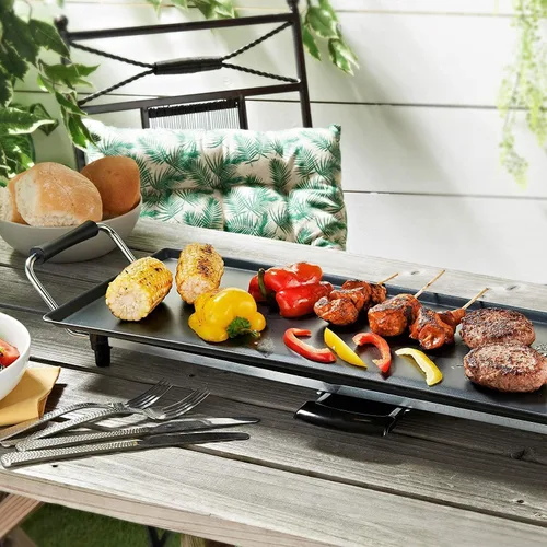 Vista 2 de LDAILY - Gran parrilla eléctrica Teppanyaki de mesa, parrilla de barbacoa antiadherente de 35'' para interiores y exteriores con 5 niveles