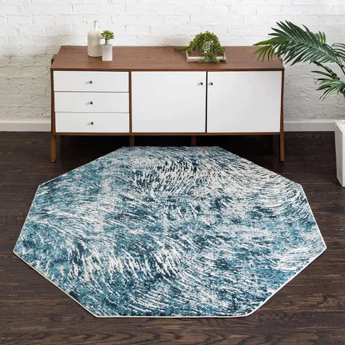 Vista 28 de Unique Loom Oasis Collection - Alfombra de área moderna, de pelo alto y bajo, envejecida, vintage, abstracta (2' 0 x 3' 0, rectangular, azul/gris)