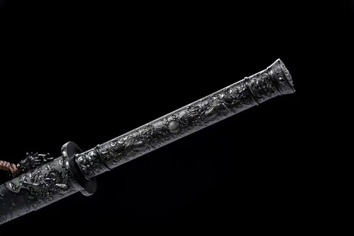 Vista 3 de LOONGSWORD - Espada de sable chino real, espada ancha (hoja de acero forjado, accesorios de aleación, vaina negra)