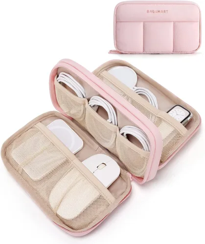 Vista 9 de BAGSMART Organizador de Electrónicos Estuche de Viaje, Almacenamiento de Cables para Cargadores Cables Teléfonos, Bolsa Compacta de Accesorios Beige