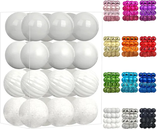 Vista 53 de Emopeak 24 bolas decorativas para árbol de Navidad, 4 estilos inastillables, decoración de árbol de Navidad, esferas colgantes para decoración